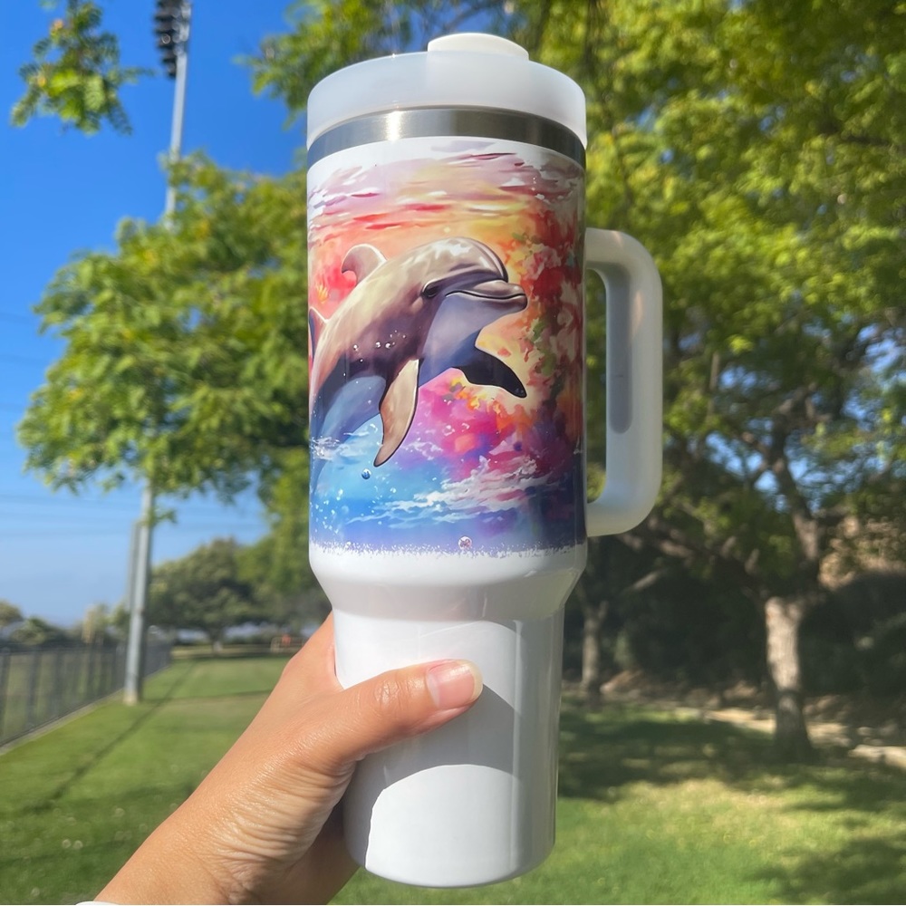 40 oz Colorful dolphin Double-wall vacuum insulation Tumbler with straw.… - Picture 5 of 9